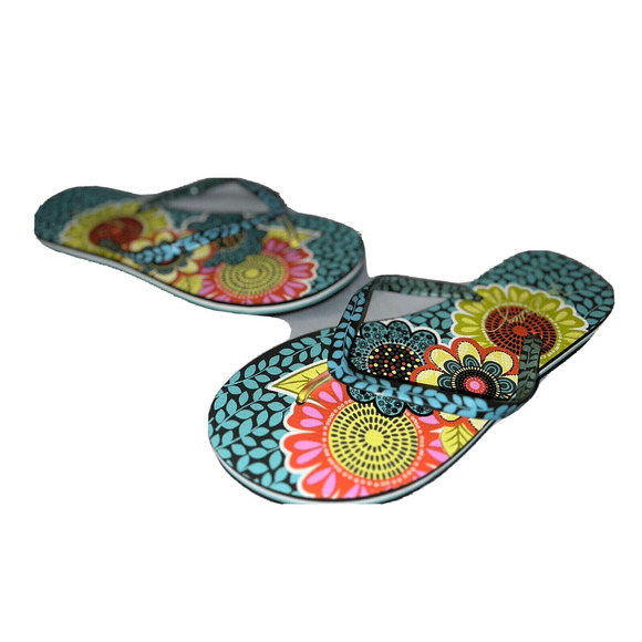 VERA BRADLEY Size 9-10 Colorful Flower Shower Flip Flops Sandals Beach Vacation - Picture 3 of 4